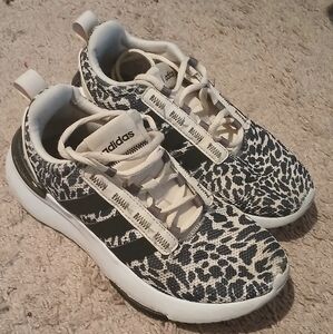 Adidas Kids Children's Leopard Animal Print Sneakers Shoes Cream and Black Color